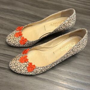Butter Floral Heels with Orange Accents